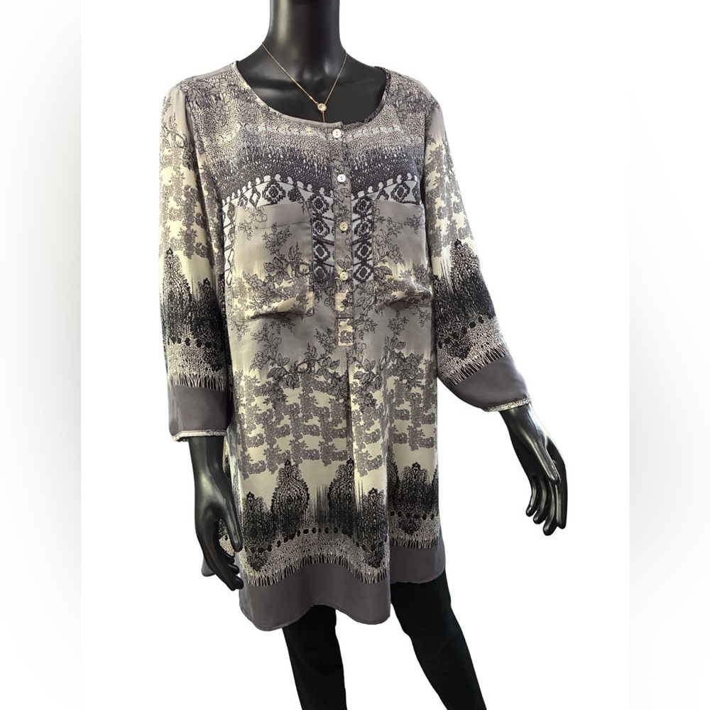 Roz & Ali Black and Cream Patterned Tunic